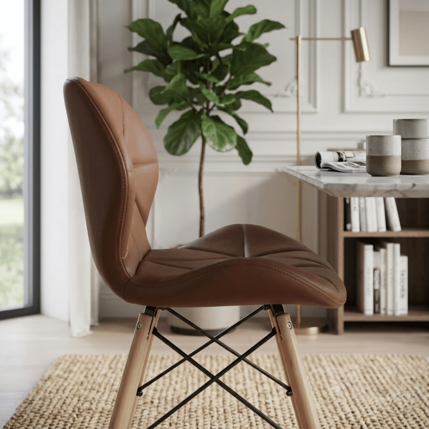 Entre Nos Home Set de 4 Sillas Mariposa Chocolate | Ecocuero y Madera de Arce - Image 3