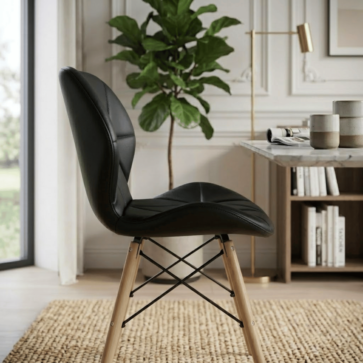 Entre Nos Home Set de 2 Sillas Mariposa Negro | Ecocuero y Madera de Arce - Image 3