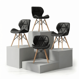 Set de 4 Sillas Mariposa Negro | Ecocuero y Madera de Arce