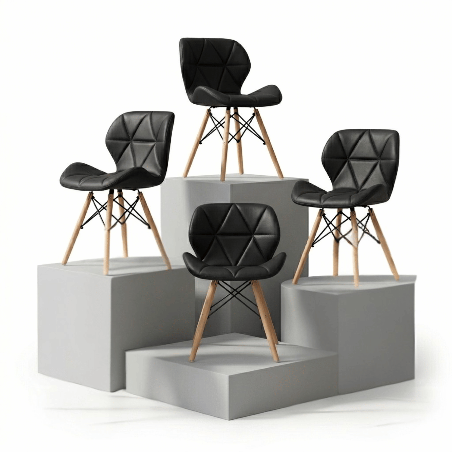 Entre Nos Home Set de 4 Sillas Mariposa Negro | Ecocuero y Madera de Arce