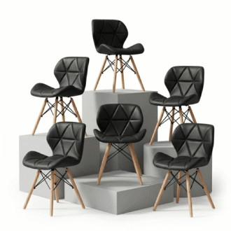 Set de 6 Sillas Mariposa Negro | Ecocuero y Madera de Arce