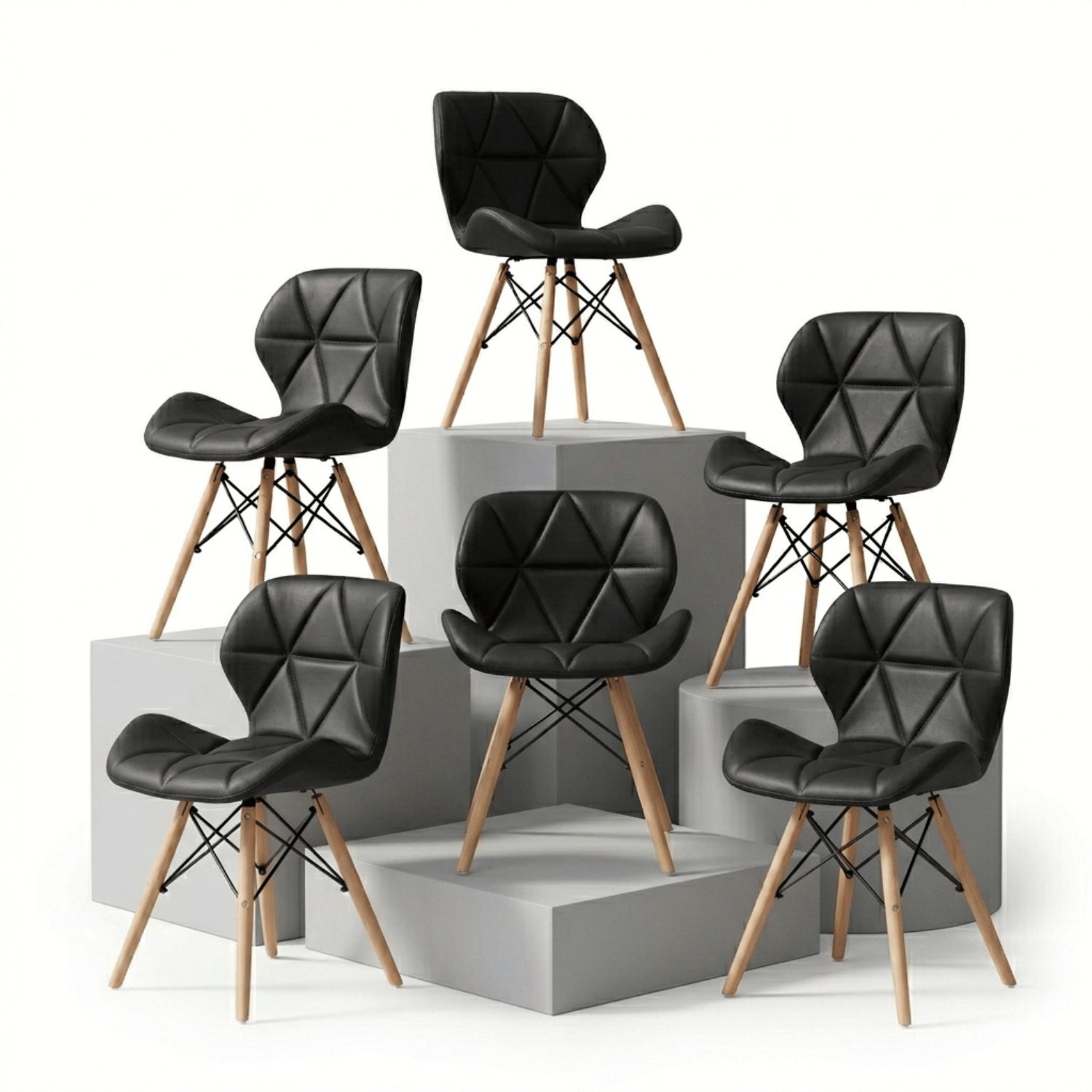 Entre Nos Home Set de 6 Sillas Mariposa Negro | Ecocuero y Madera de Arce