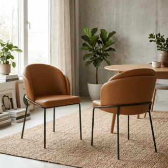Set de 2 Sillas Mollie Marrón | Eco Cuero PU y Estructura en Acero