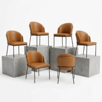 Set de 6 Sillas Mollie Marrón | Eco Cuero PU y Estructura en Acero