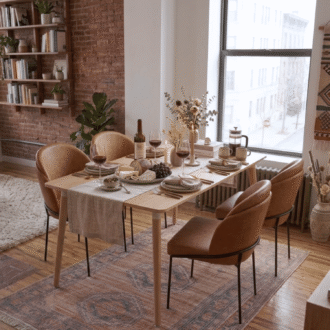 Comedor Mollie 4 Puestos Marrón | Mesa Rectangular Honey 140 x 80 cm