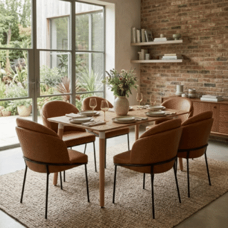 Comedor Mollie 6 Puestos Marrón | Mesa Rectangular Honey 140 x 80 cm