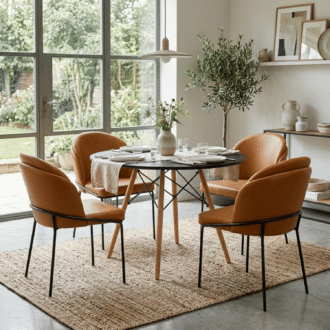 Comedor Mollie 4 Puestos Marrón | Mesa Redonda Clásica Negra 90 cm