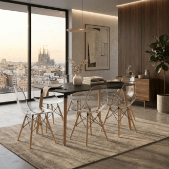 Comedor Alma 6 Puestos Transparente | Mesa Rectangular Negra 120 x 80
