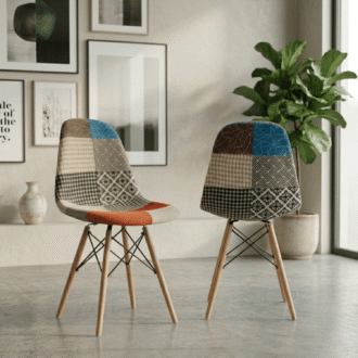 Set de 2 Sillas Prisma Patchwork | Tapizado en Lino y Madera Arce