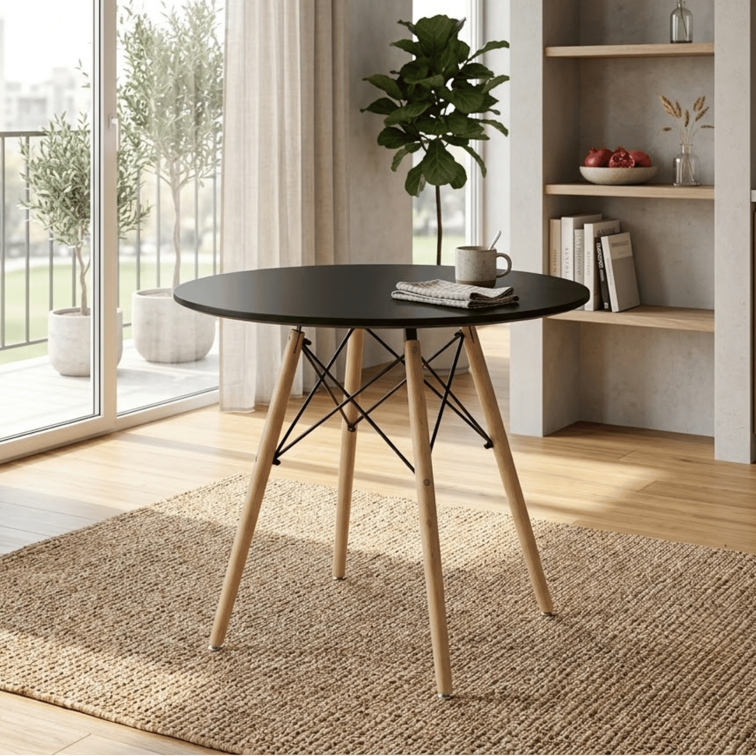 Entre Nos Home Mesa Redonda Clásica 80 Negra | Estilo Nórdico y Madera de Arce