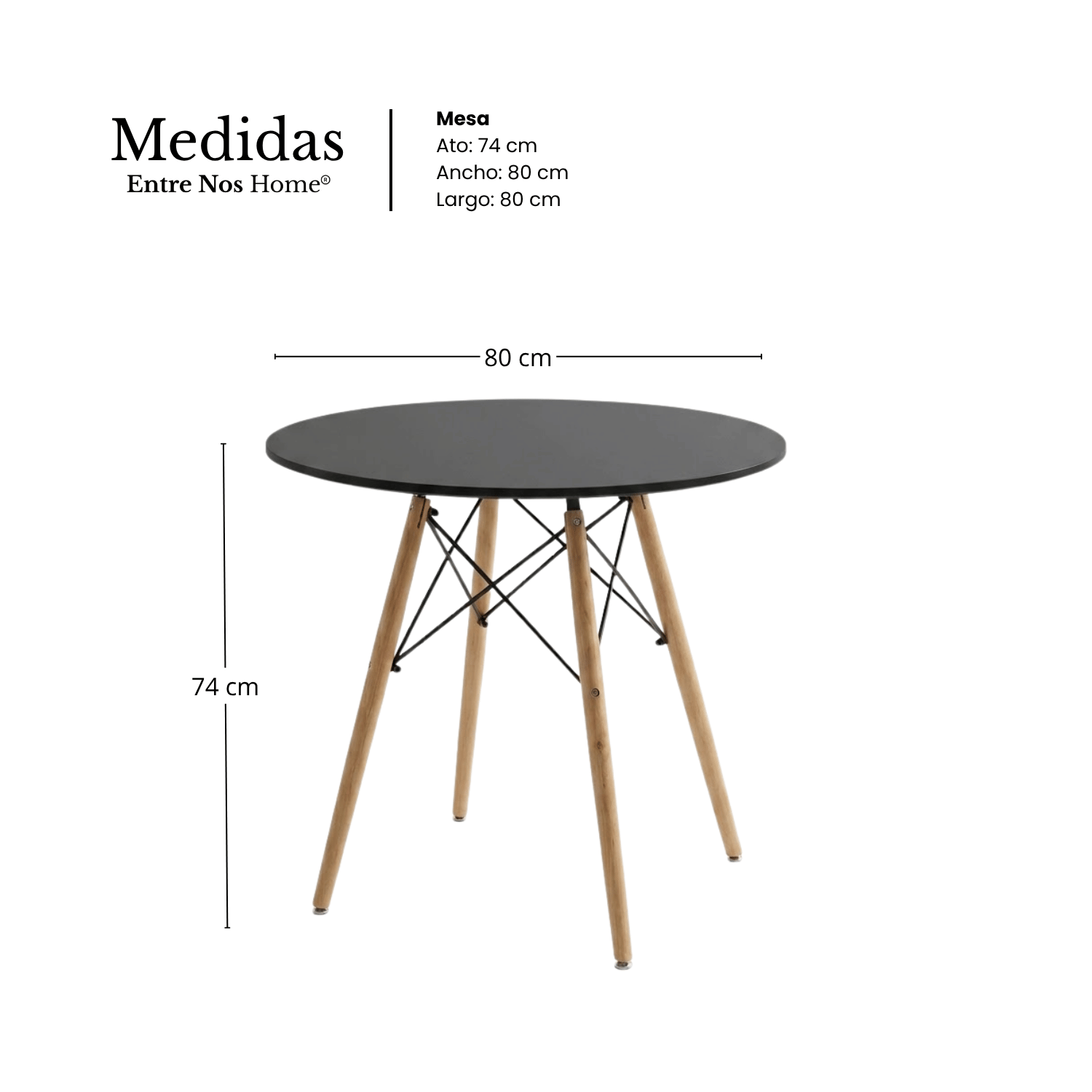 Entre Nos Home Mesa Redonda Clásica 80 Negra | Estilo Nórdico y Madera de Arce - Image 6