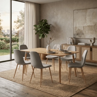 Comedor Lía 6 Puestos Gris | Mesa rectangular madera Honey 140 cm