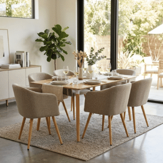 Entre Nos Home Comedor Ámbar 6 Puestos Beige | Mesa rectangular madera Honey 140 cm