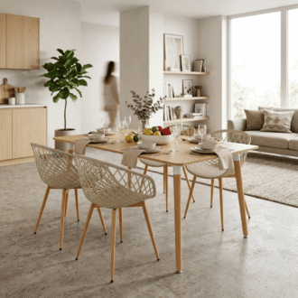 Comedor Selia 4 Puestos Beige | Mesa rectangular madera Honey 140 cm