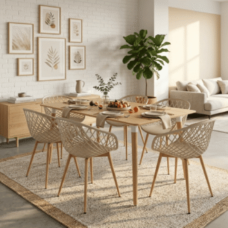 Comedor Selia 6 Puestos Beige | Mesa rectangular madera Honey 140 cm