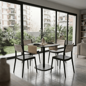Comedor Venecia 4 Puestos Negro | Mesa Cuadrada Sunset 60 x 60 cm