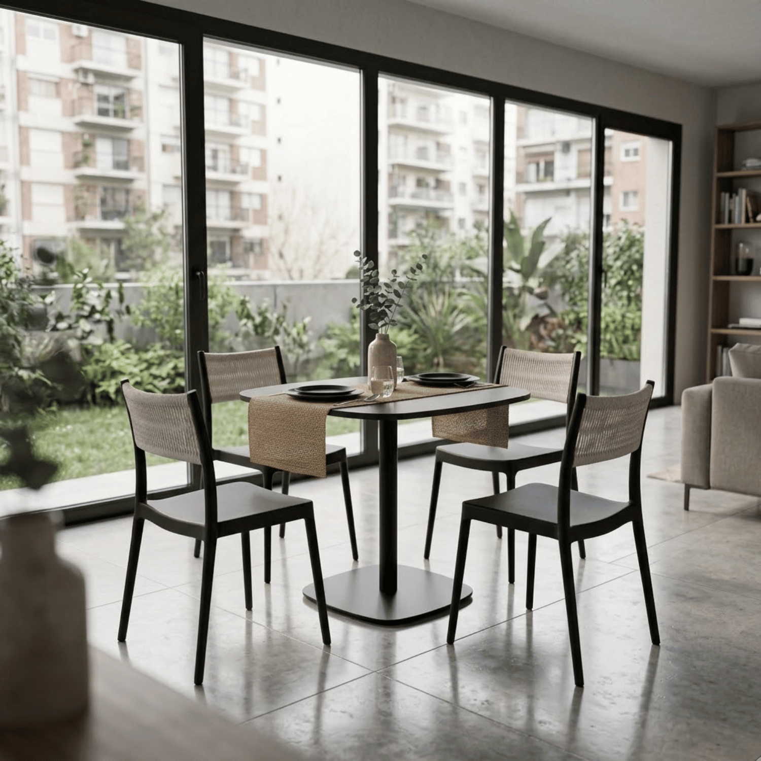 Comedor Venecia 4 Puestos Negro | Mesa Cuadrada Sunset 60 x 60 cm