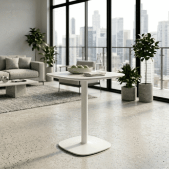 Mesa Cuadrada Sidney 60x60 cm Blanca | Tapa MDF y Pedestal Metálico