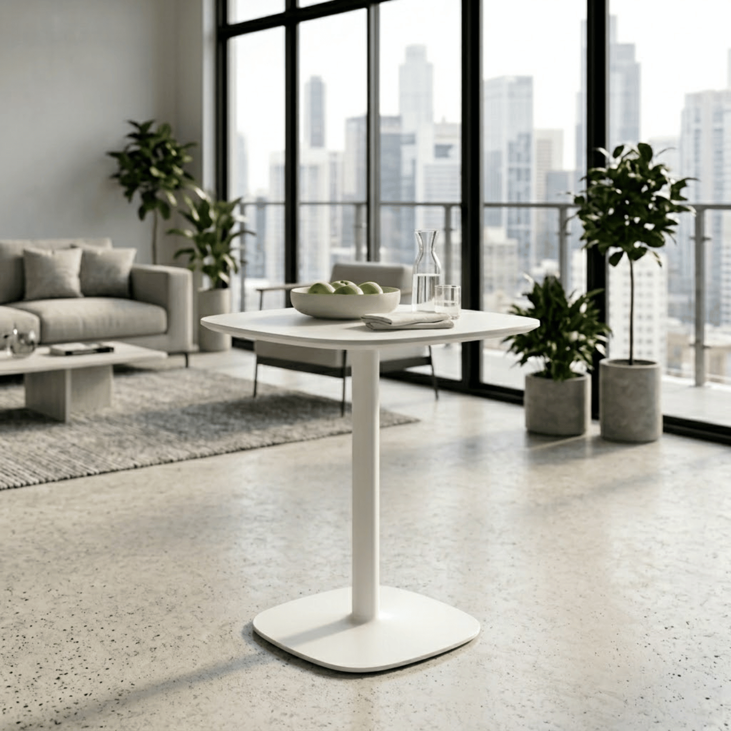 Mesa Cuadrada Sidney 60x60 cm Blanca | Tapa MDF y Pedestal Metálico