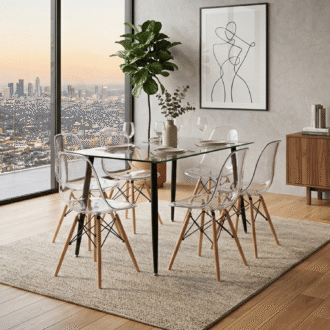 Comedor Alma 6 Puestos Transparente | Mesa Rectangular Vidrio 120 x 80