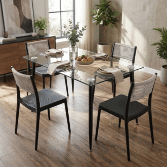 Comedor Venecia 4 Puestos Negro | Mesa Moonlight Vidrio 120 x 80 cm