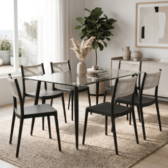 Comedor Venecia 6 Puestos Negro | Mesa Moonlight Vidrio 120 x 80 cm