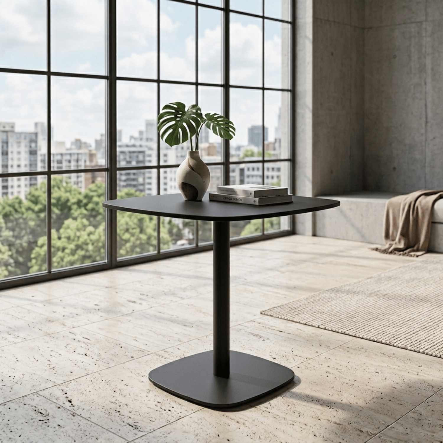 Mesa Cuadrada Sidney 60x60 cm Negra | Tapa MDF y Pedestal Metálico