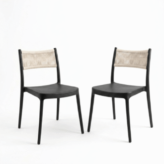 Set de 2 Sillas Venecia Negras | Polipropileno y Mallado Blanco