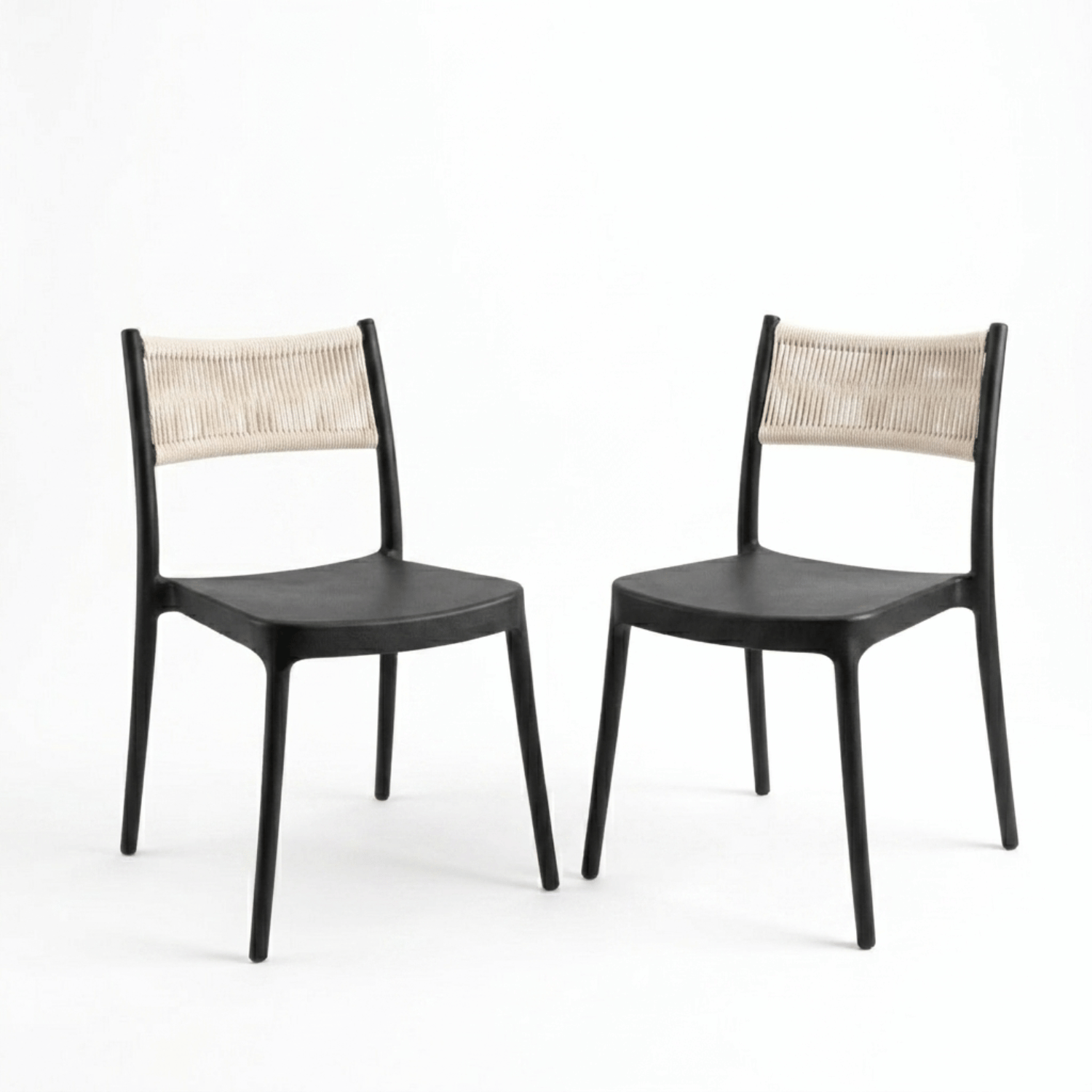 Set de 2 Sillas Venecia Negras | Polipropileno y Mallado Blanco