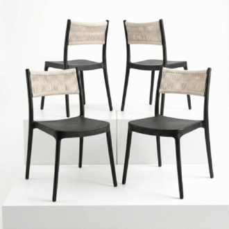 Set de 4 Sillas Venecia Negras | Polipropileno y Mallado Blanco