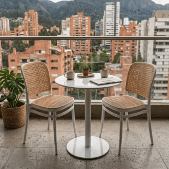 Juego de Balcón Serena Blanco 2 Puestos | Mesa Metálica Redonda 60 cm