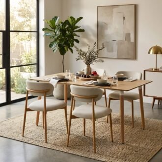 Juego Comedor Pratto 4 Puestos | Mesa 140cm y Sillas con Patas Metal Efecto Madera