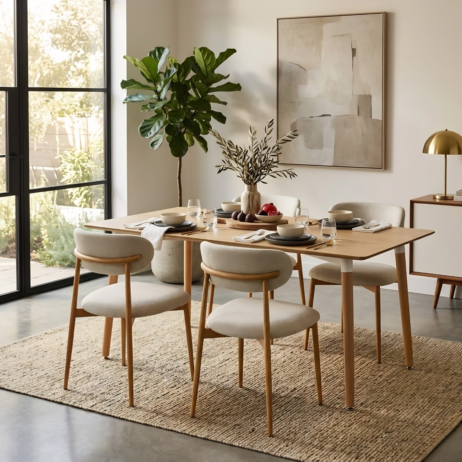 Juego Comedor Pratto 4 Puestos | Mesa 140cm y Sillas con Patas Metal Efecto Madera
