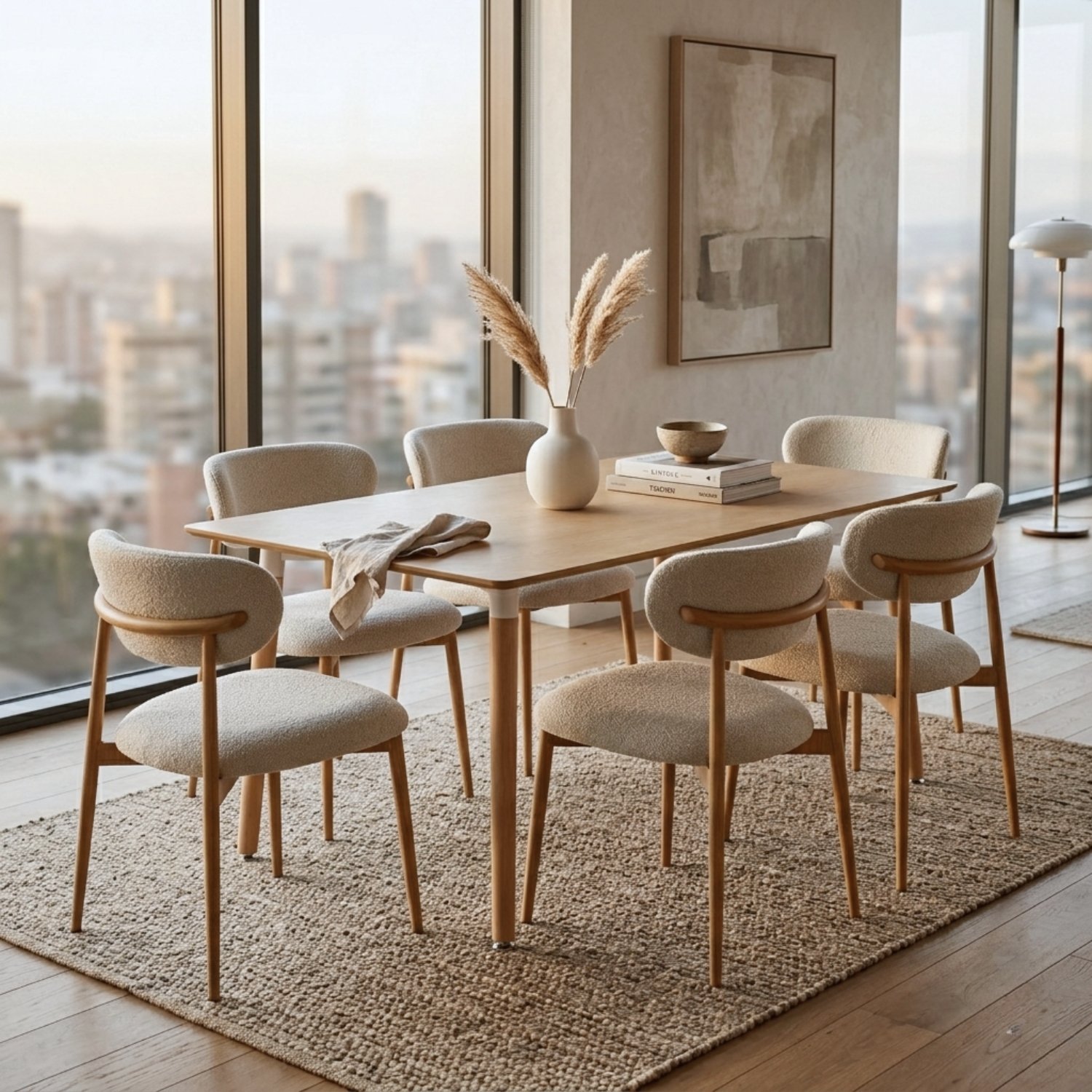 Juego Comedor Pratto 6 Puestos | Mesa 140cm y Sillas con Patas Metal Efecto Madera