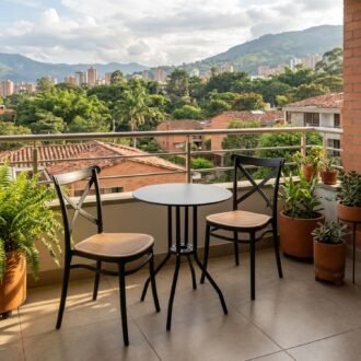 Juego de Balcón Lissy Negro Beige 2 Puestos | Mesa Metálica Pissa