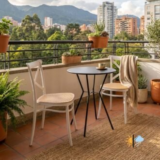 Juego de Balcón Lissy Blanco Beige 2 Puestos | Mesa Metálica Spider