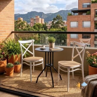 Juego de Balcón Lissy Blanco Beige 2 Puestos | Mesa Metálica Pissa