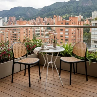 Juego Balcón Carter Negro Beige 2 Puestos | Mesa Metálica Spider Blanca